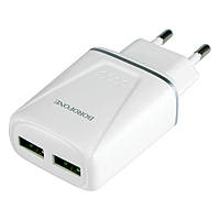 Сетевое зарядное устройство Borofone BA54A Wide road wall charger dual USB QC3.0 18W output EU plug Белый
