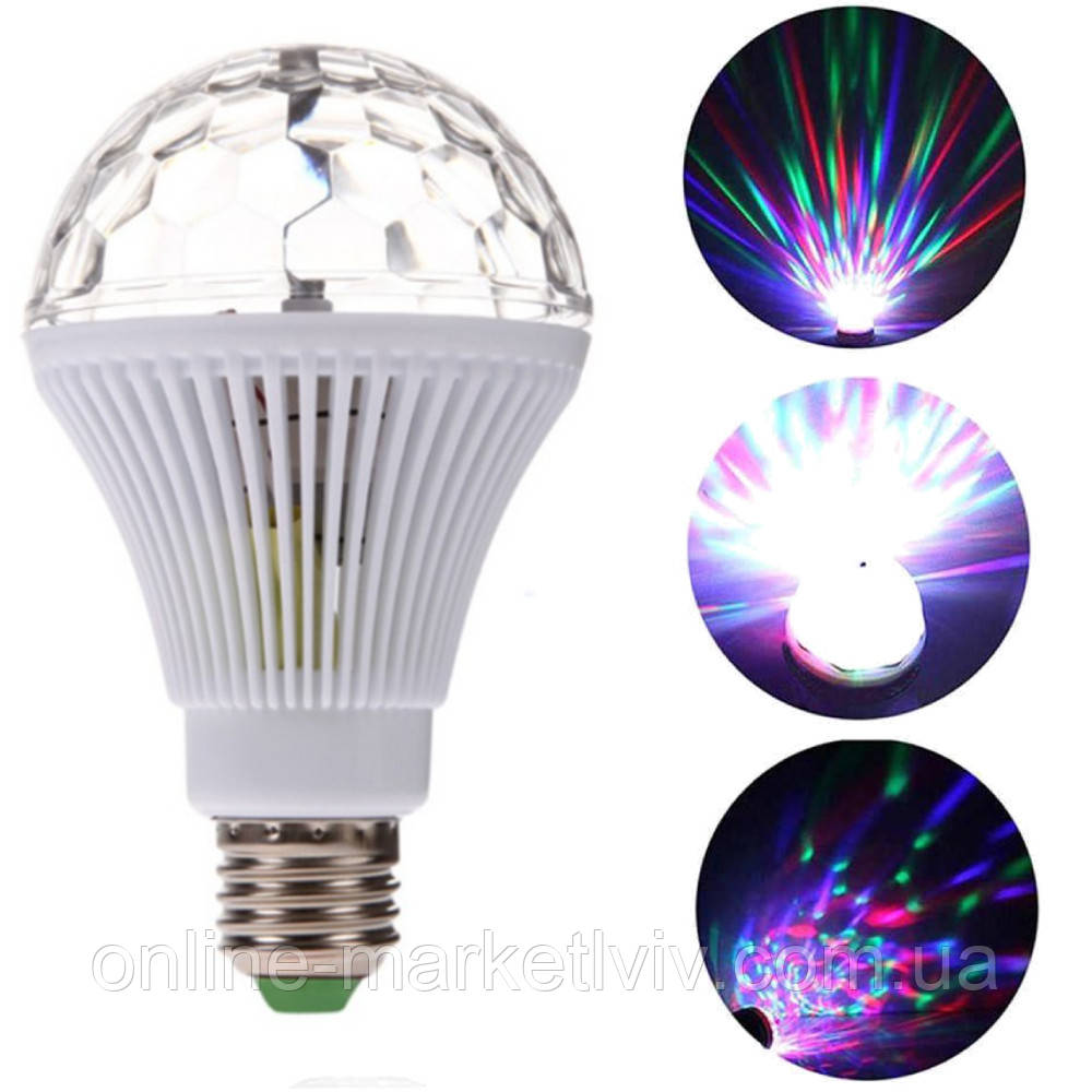 Диско лампа в патрон E27, RD-5012 + перехідник / Світлодіодна лампа, що обертається від мережі / Дискошар в патрон, фото 1