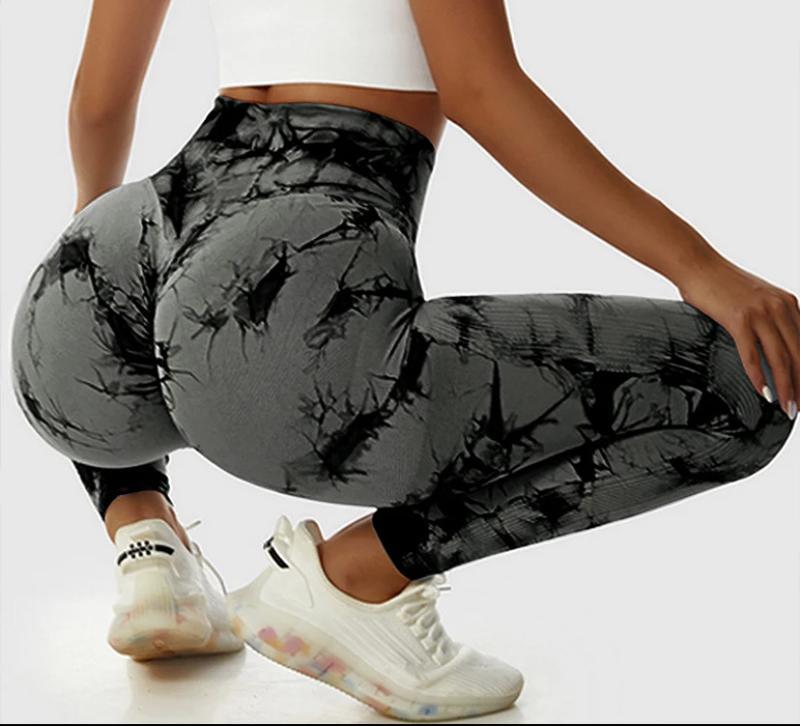 Лосини спортивні жіночі для фітнесу з ефектом push up. Легінси Тай дай Tie-Dye безшовні, розмір S (сірі)