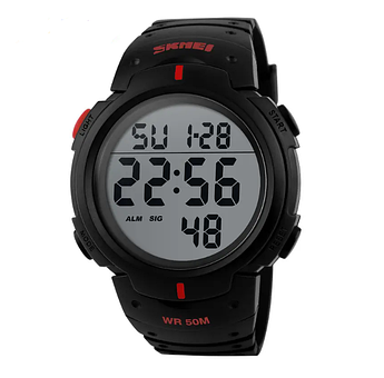 Годинник спортивний наручний Skmei 1068RD Black-Red D=47mm стильний і функціональний чоловічий електронний годинник