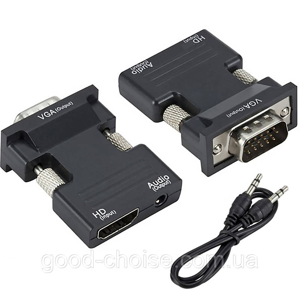 Конвертер з HDMI на VGA + аудіо вихід, 1080р / Адаптер перехідник для монітора / Аудіо перехідник, фото 1