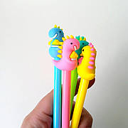 Ручка гелева дитяча з насадкою "динозавр" асорті синя