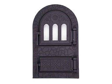 Дверка чавунна спарена арочна з термоскл. Микулин 330х530 (80) 12,7кг ТМ БУЛАТ FG