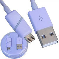 Шнур штекер USB А - штекер micro USB, в колбі, 1м, фіолетовий