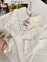 Белая школьная блузка на девочку с кружевом 622 94, YWBB, Белый, Для девочек, Весна Осень, 10 лет