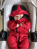 Ромпер косуха, детский трикотажный комбинезон на флисе Микки Красный