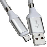 Шнур штекер USB А — штекер micro USB, магнітна змотка, 1 м, білий