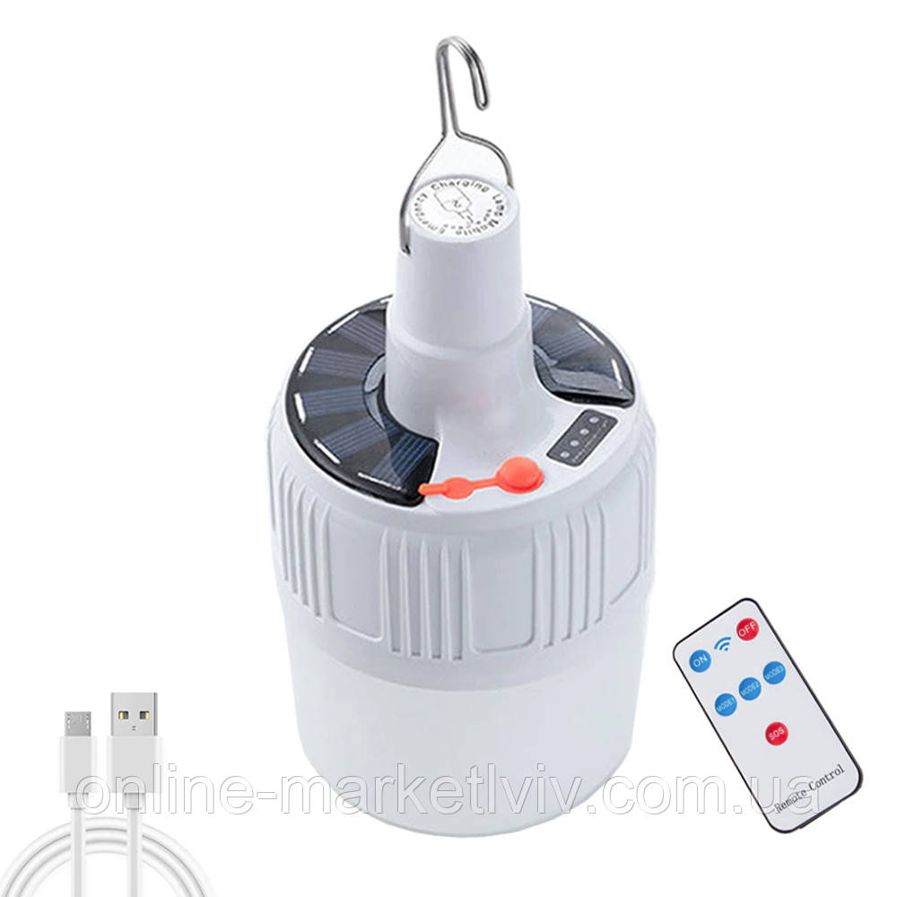 Кемпінгова лампа із сонячною панеллю та пультом XZ-V50, 8Вт / Лампочка для кемпінгу, фото 1