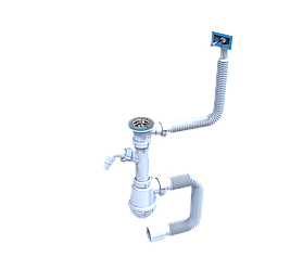 Сифон «Лотос-Мийка BIG» нержавіючий випуск 3½" з переливом та 2 відводами для пральної та посудомийної машин.