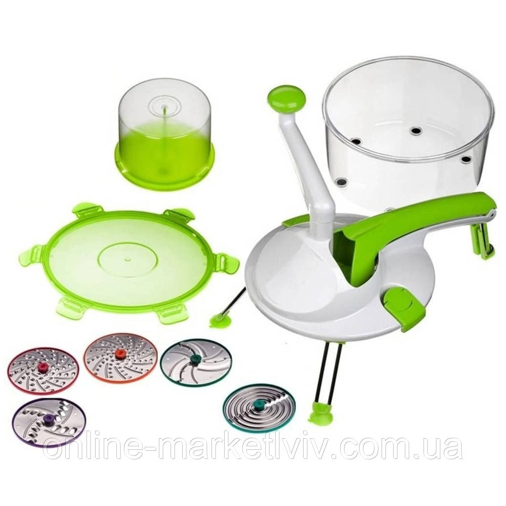Роторна овочерізка 12в1 з чашею 2,4л Roto Champ / Кухонний подрібнювач для овочів / Ручна тертка, фото 1