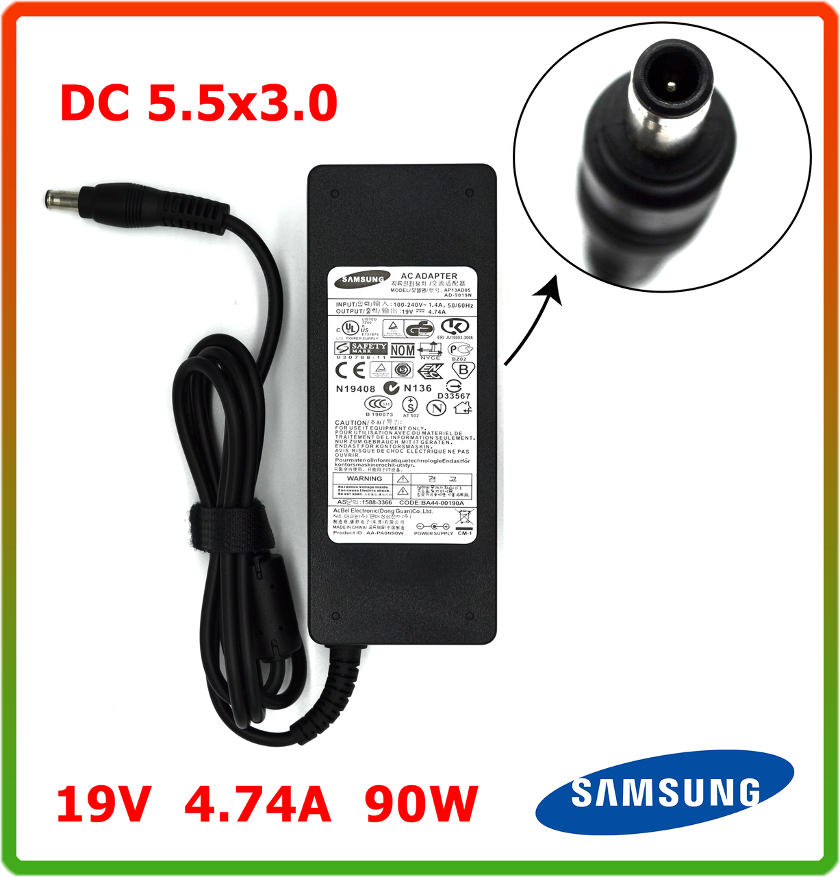 Блок живлення до ноутбука Samsung 19V 4.74 A 90W (DC 5.5*3.0)