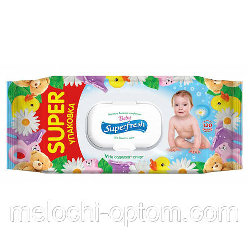 Влажные салфетки Superfresh Baby на клапане, детские Ромашка 120 шт - фото 1 - id-p1830317188