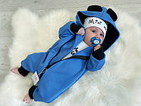 Ромпер косуха, детский трикотажный комбинезон на флисе Микки Синий