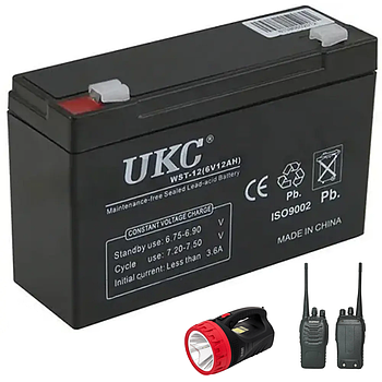 Кислотно-свинцевий акумулятор 6V, 12A / Універсальний герметизований акумулятор / Акумуляторна батарея