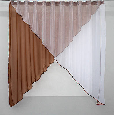 Кухонна фіранка.(280х155см), на карниз 1,5-2м. Колір коричневий з білим. Код 053к 59-130