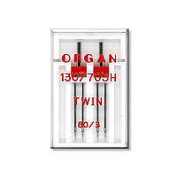 Иглы швейные двойные универсальные ORGAN TWIN №80/3 пластиковый бокс для бытовых швейных машин