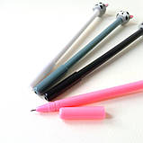 Ручка гелева дитяча з насадкою "котик" асорті синя, фото 2