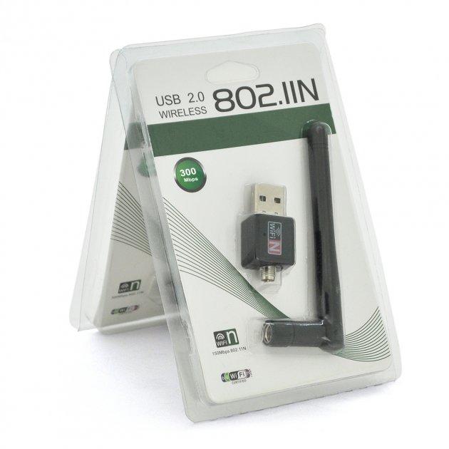 Бездротовий мережевий адаптер з антеною 10 см 2dbi Wi-Fi-usb Merlion lv-uw02-2Db,7601 802.11bgn,300Mb