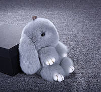 Яркий меховой кролик брелок на сумку рюкзак, мягкая игрушка заяц Светло-серый