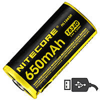 Аккумулятор литиевый Li-Ion RCR123A Nitecore NL1665R 3.6V (650mAh, USB), защищенный