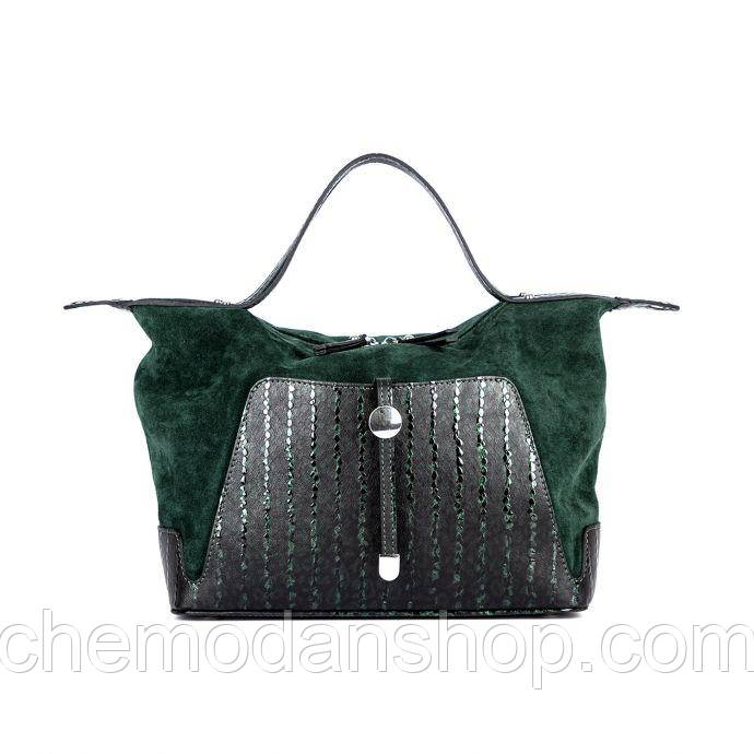 Стильна шкіряна сумка ASSA замша зелена 1168-8