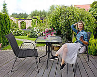 Комплект садовой мебели GardenLine Majorka Black Набор стол + 2 стула для балкона террасы сада R_1638