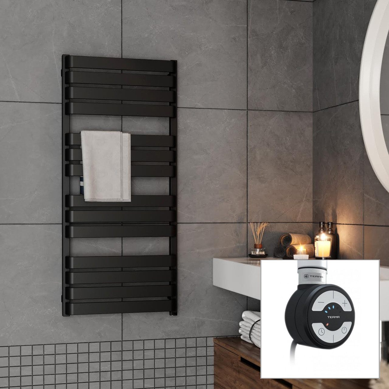 Рушникосушка електрична Terma Warp T 1110*500 Black mat, тен MOA