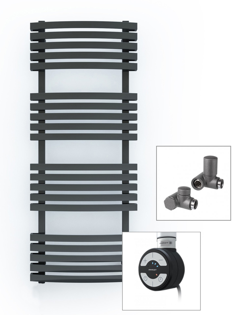 Рушникосушка комбінована Terma Kioto 870*480 Black mat (9005 mat), тен MOA + вентиль Integra Black mat