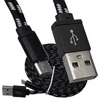 Шнур штекер USB А - штекер miсroUSB (Samsung), сітка, 3м, чорний