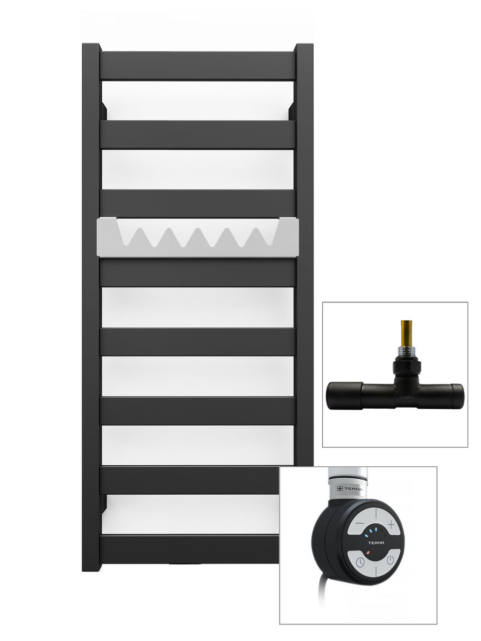 Рушникосушка комбінована Terma Vivo 910*400 Black mat, тен MOA + вентиль Unico Black mat