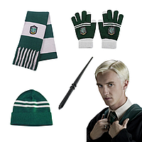 Набор Драко Малфоя 4 в 1: Шапка + Перчатки + Шарф + Волшебная палочка | Косплей Harry Potter Cosplay