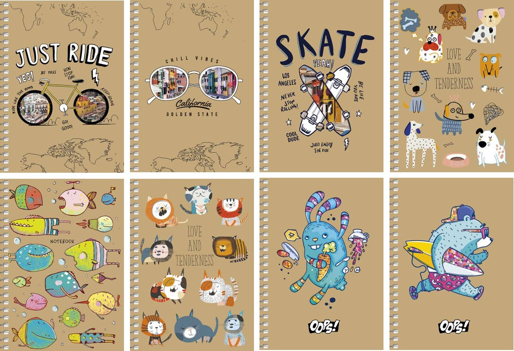 Блокнот А6 80 арк спіраль клітинка крафт обкл крем блок STUDENT 6121 Асорті, фото 1