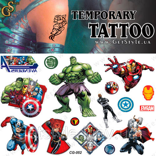 Дитячі татуювання Марвел Marvel Tatto Set, фото 1