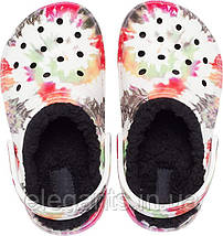 Жіночі теплі сабо Crocs Classic Lined Tie-Dye Clog Black/Multi — крокси з хутром, тай-дай принт, мультиколор, фото 4