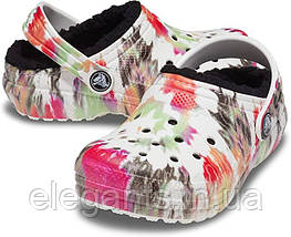 Жіночі теплі сабо Crocs Classic Lined Tie-Dye Clog Black/Multi — крокси з хутром, тай-дай принт, мультиколор, фото 5