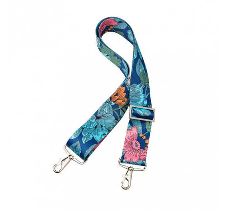 Ремінь на сумку текстильний синій, квіти рожеві 22, фото 1