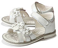 Кожаные ортопедические босоножки сандали открытые летняя обувь для девочки 259 белые Clibee Клиби р.26,30