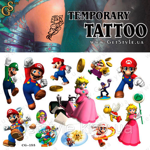 Дитячі татуювання Маріо Mario Tattoo Set, фото 1