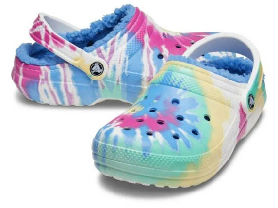 Жіночі теплі сабо Crocs Classic Lined Tie-Dye Clog Powder Blue/Multi — крокси з хутром, блакитний тай-дай, оригінал, фото 3
