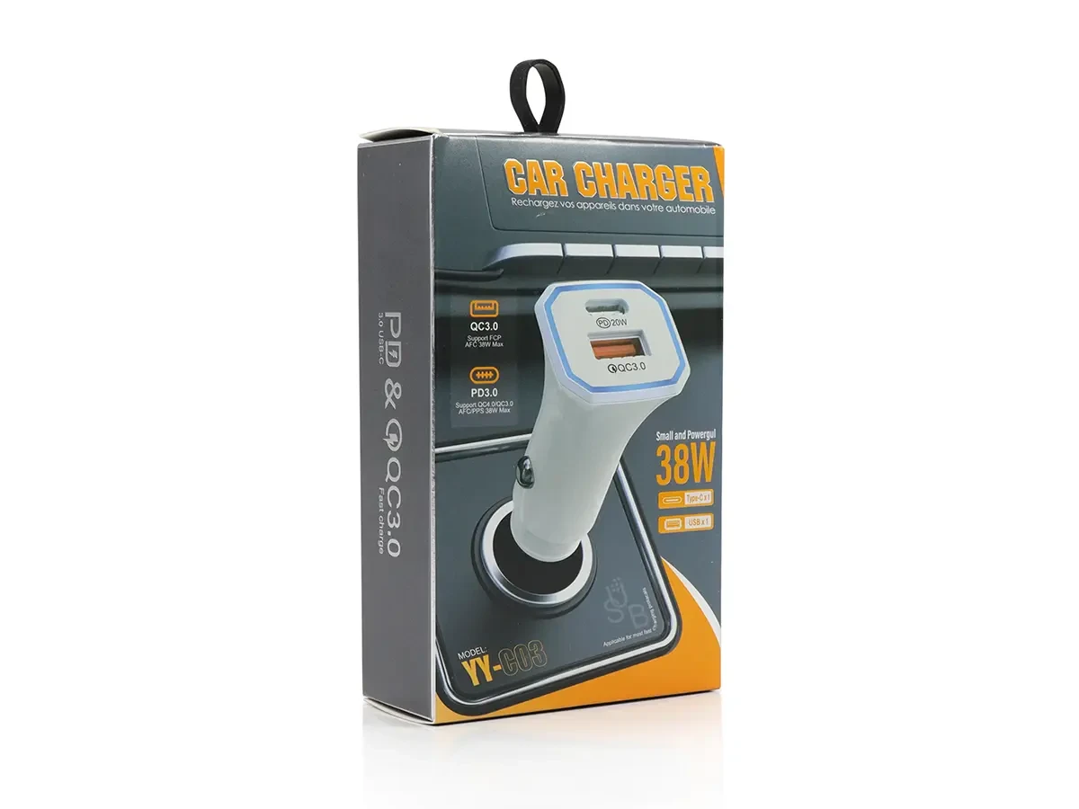 Зарядний пристрій 12В 3,0А 20Вт QC3.0 USBx1 Type-Cx1 YY-C03 250шт 7336