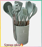Набор кухонных принадлежностей Zepline, силиконовый набор лопатки для кухни с деревянной ручкой 12 предметов