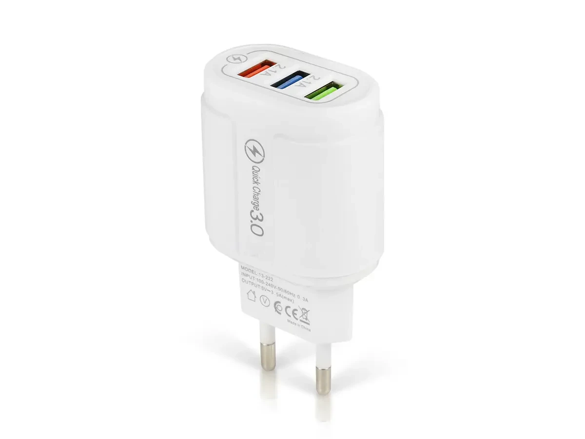 Зарядний пристрій 220В 3,5А 12Вт 5В USBx3 QC3.0 Travel Charger 13-222 500шт 7344, фото 1