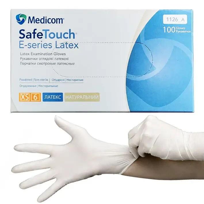 Перчатки латексные Medicom SafeTouch® E-Series, XS (5-6), белые, опудренные, 100 шт - фото 1 - id-p1546624738