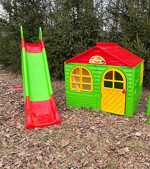 Набір дитячий ТМ Doloni Будиночок XL та гірка велика 243 см, червоно зелений