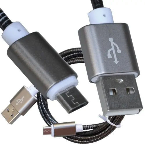 Шнур комп'ютерний, штекер USB А - штекер micro USB, металева ізоляція, Ø4.5мм, 1м, чорний в блістері