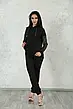 Модний жіночий костюм "Mystery" з шкіряними вставками: товста з капюшоном і штани на манжетах чорний, фото 6
