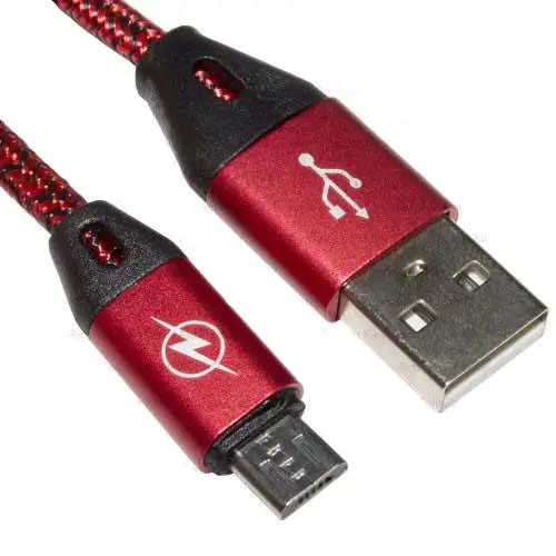 Шнур штекер USB А - штекер micro USB, в сітці, 1м, червоний
