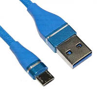 Шнур штекер USB А - штекер micro USB, в сітці, 1м, синій