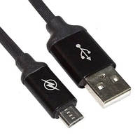 Шнур штекер USB А - штекер micro USB, з фільтром, прогумований, 1м, чорний