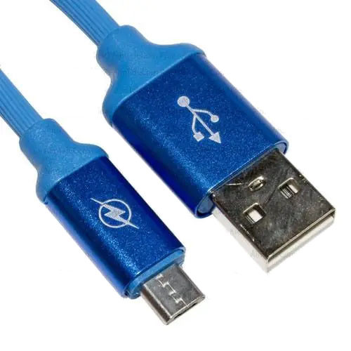 Шнур штекер USB А - штекер micro USB, з фільтром, прогумований, 1м, синій